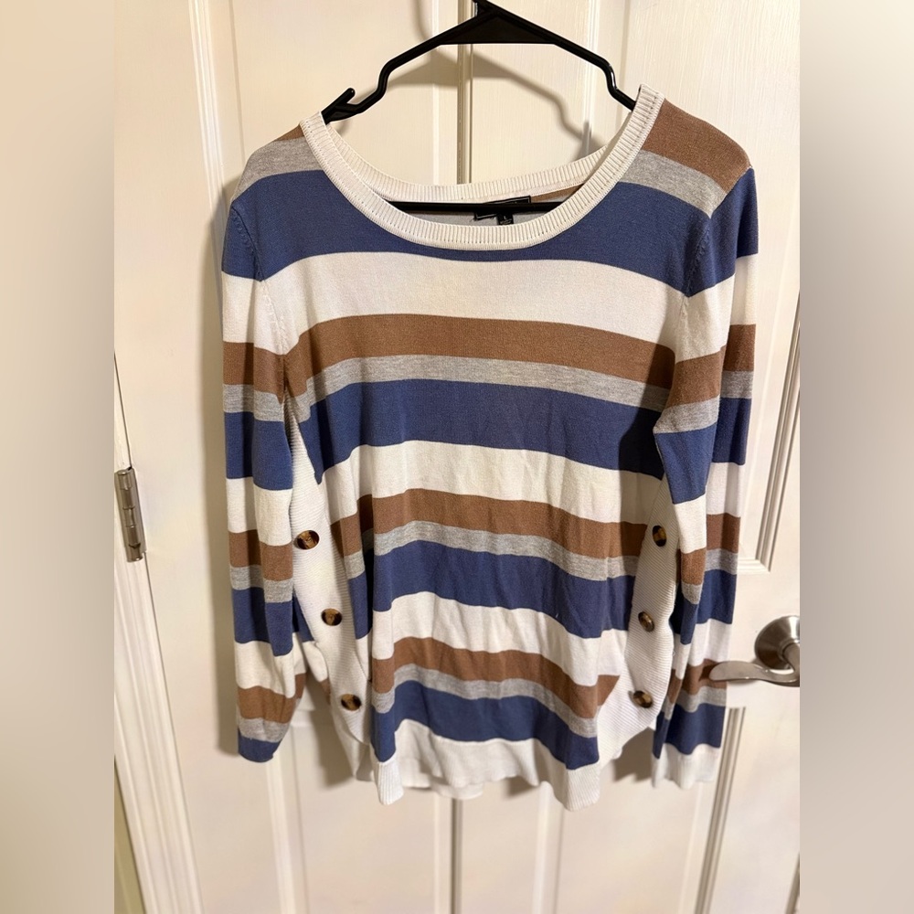 Striped Women's Top - Blue, Brown, and White